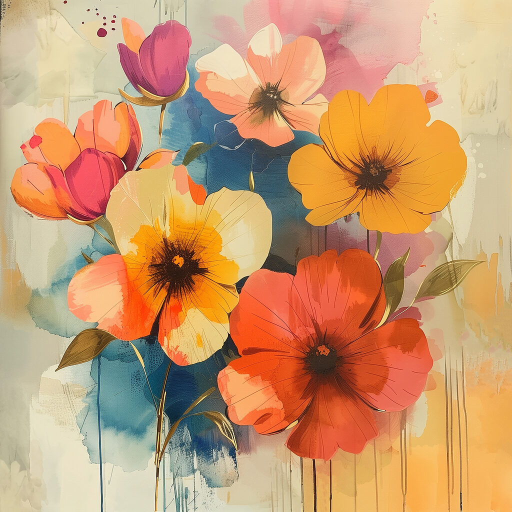 Warme Blüten in Farbflächen — ganzes Design