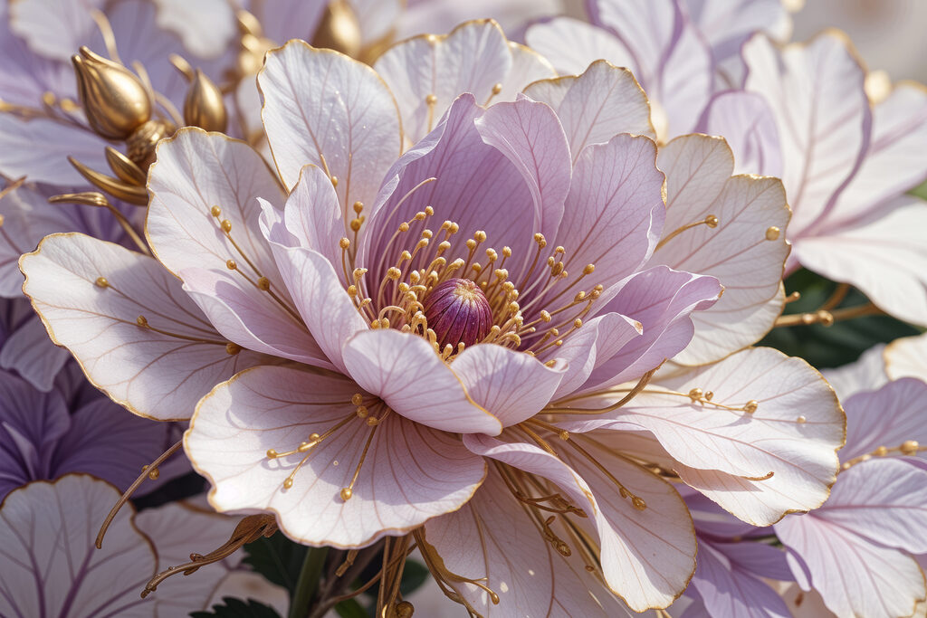 Lila Blüte mit Goldadern — ganzes Design