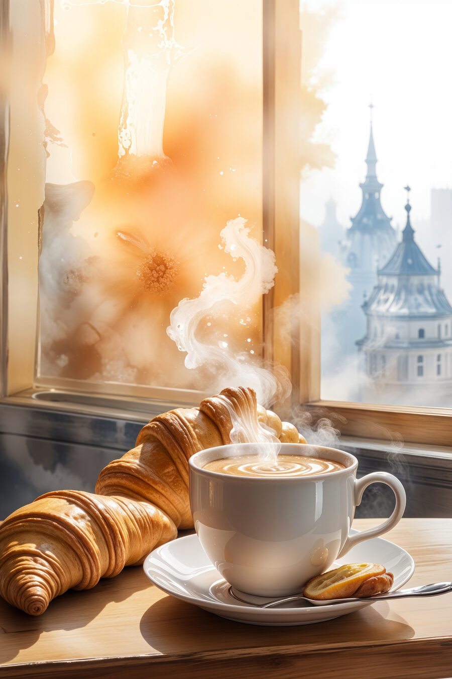 Croissant zum Morgenkaffee — ganzes Design