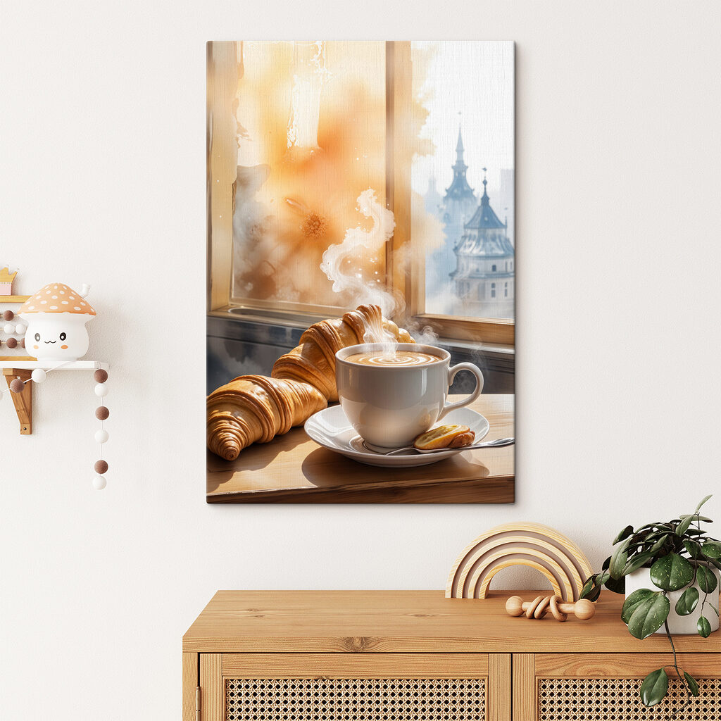 Croissant zum Morgenkaffee in einem Interieur