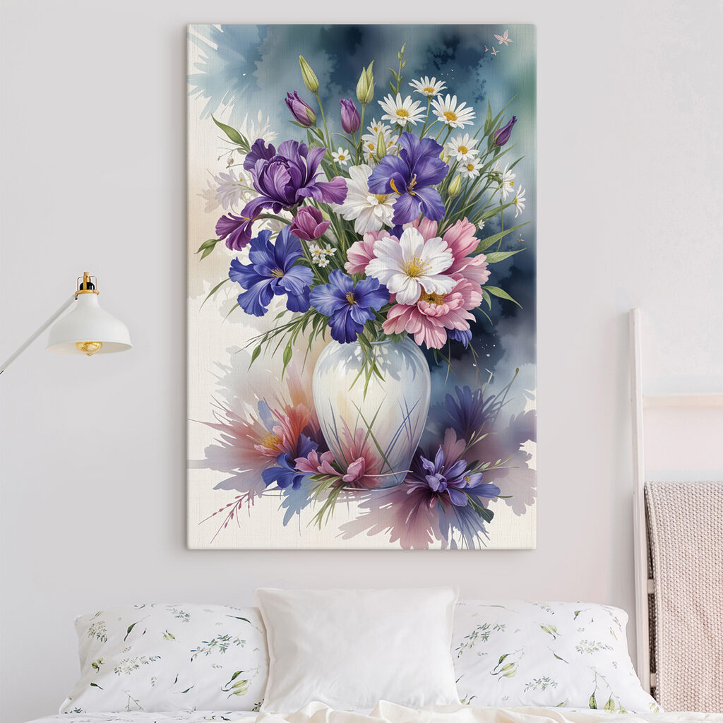 Blauvioletter Strauß im Fensterlicht — Interieur 1