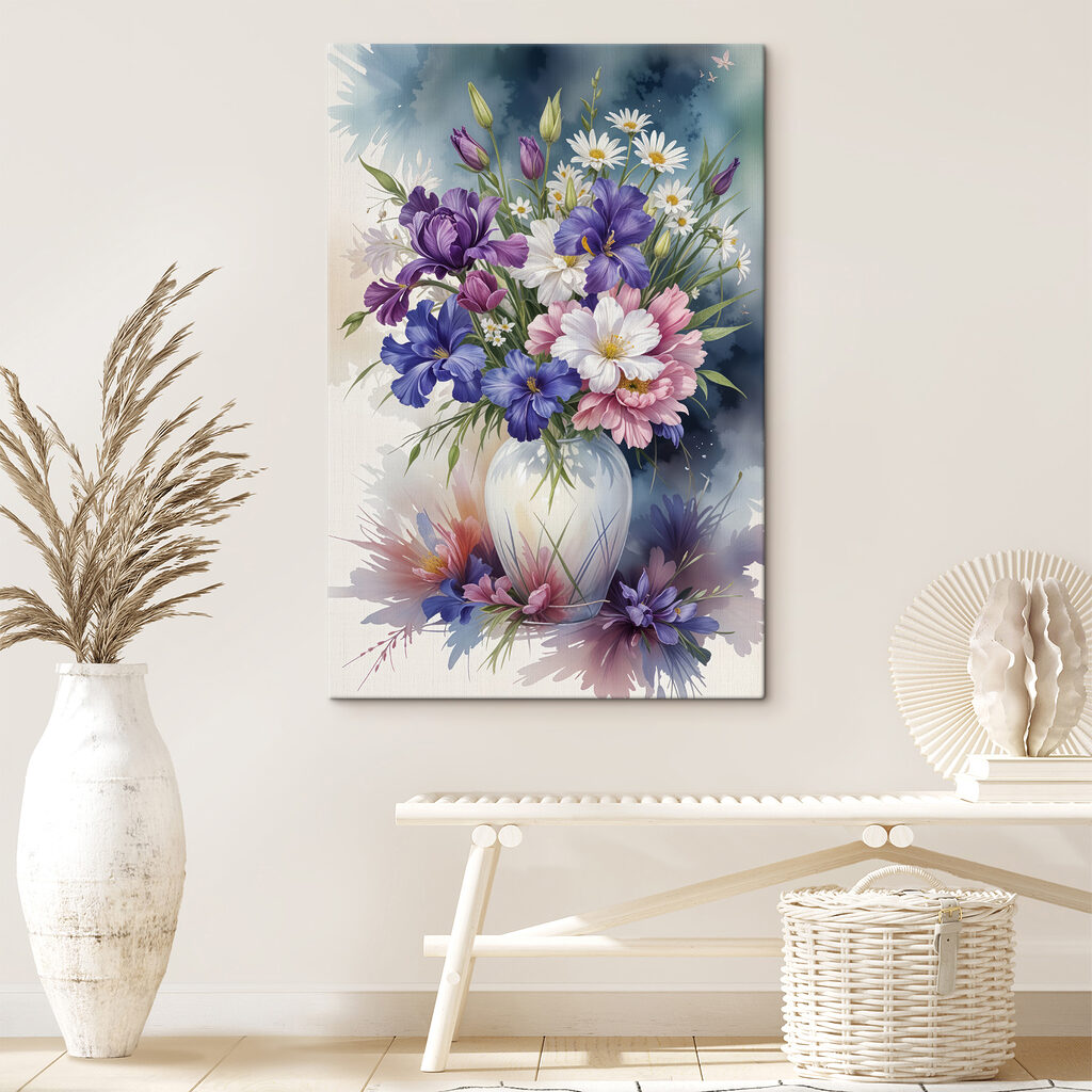 Blauvioletter Strauß im Fensterlicht — Interieur 2
