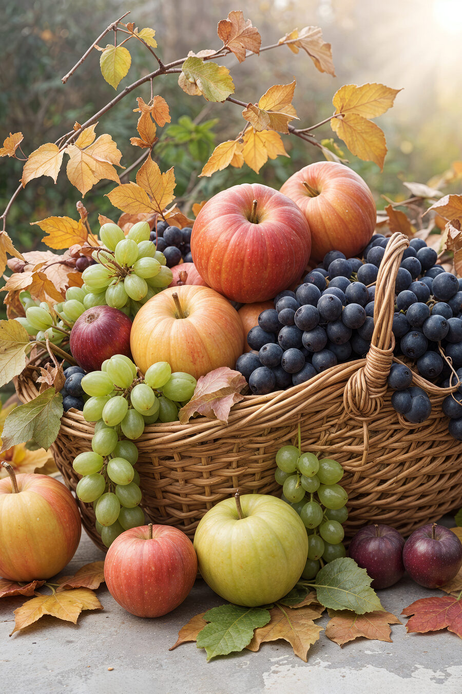 Korb voller Herbstfrüchte — ganzes Design