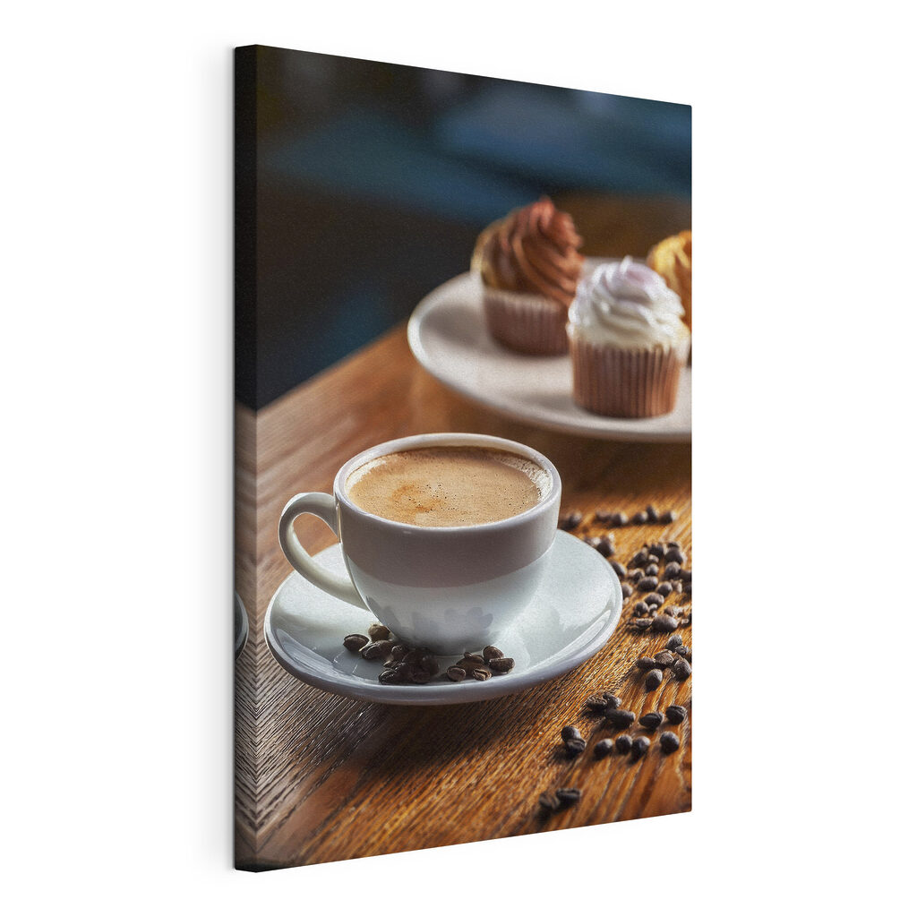 Kaffee mit Cupcakes, gespannte Leinwand mit umlaufender Kante