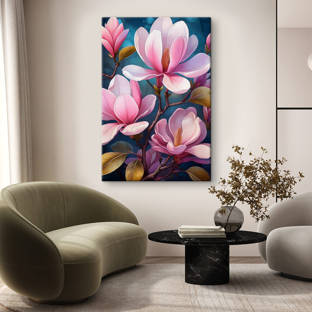 Rosa Magnolie auf Nachtblau — Interieur 1