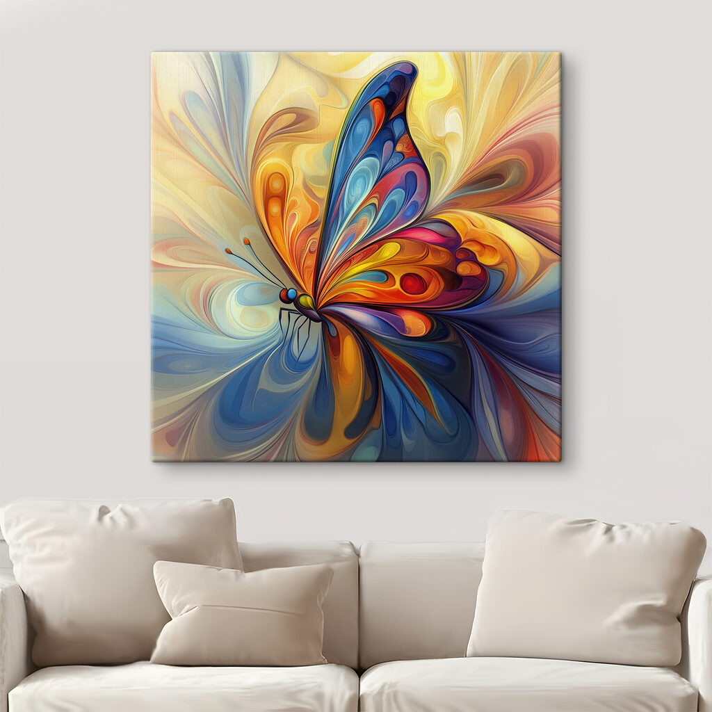 Schmetterling aus Farbwirbeln in einem Interieur