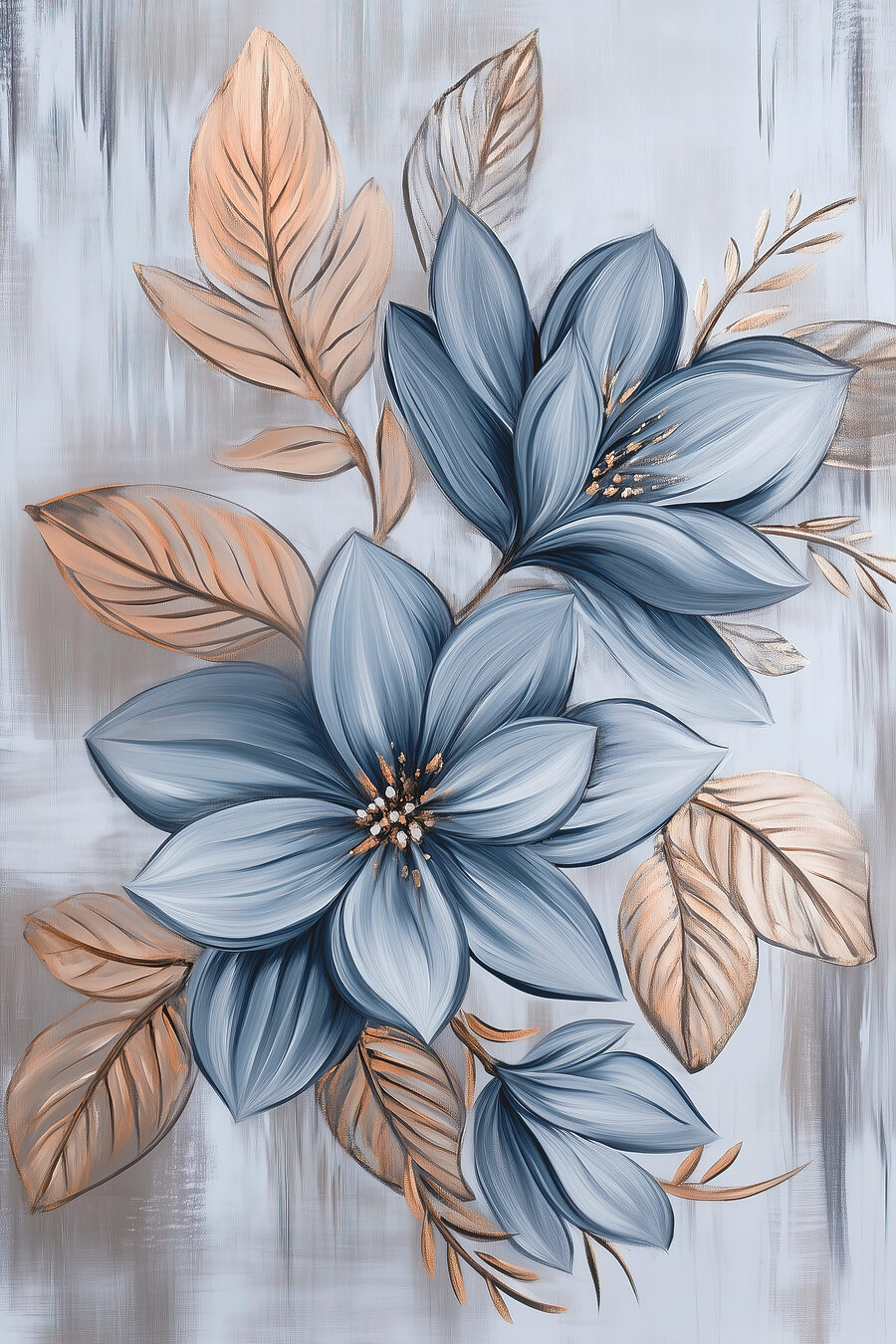 Blaue Blüten zwischen Blattadern — ganzes Design