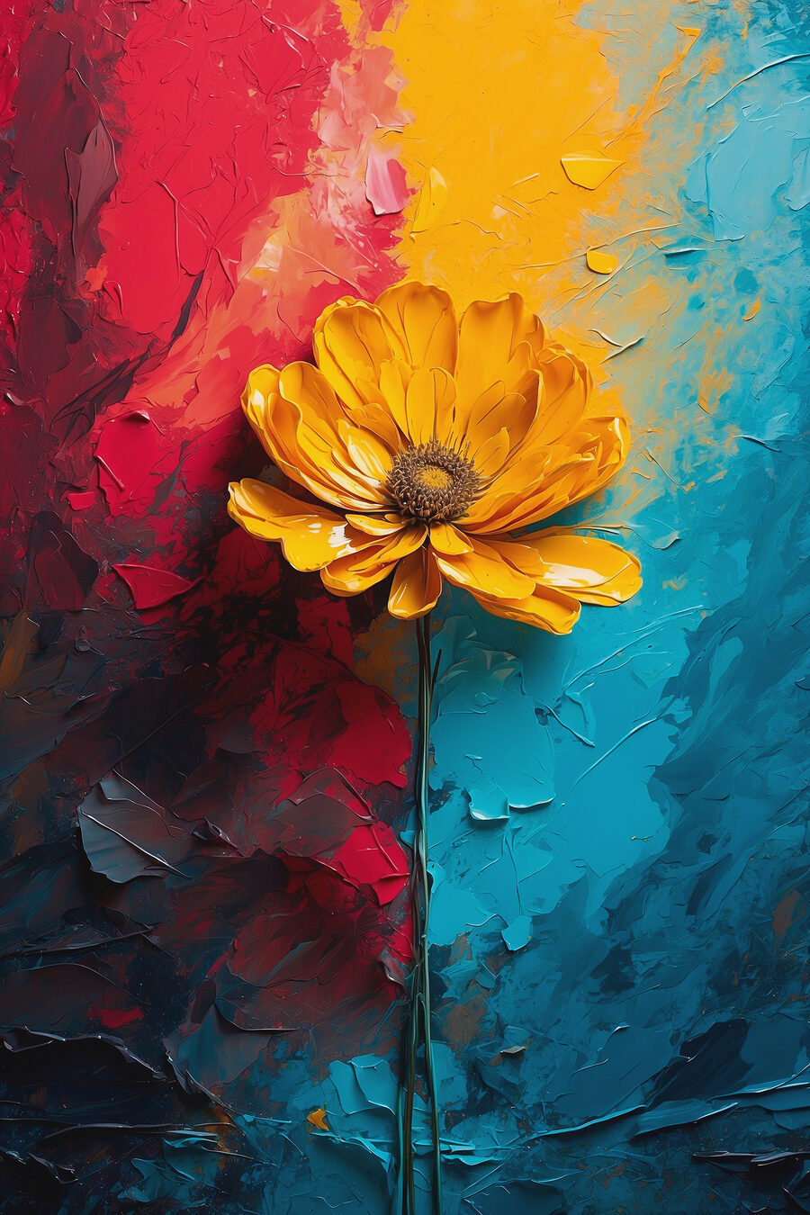 Gelbe Blume zwischen Farbbahnen — ganzes Design