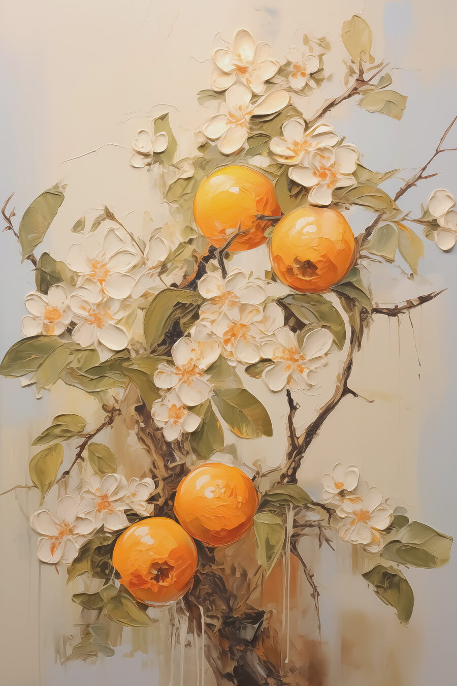 Orangen zwischen weißen Blüten — ganzes Design