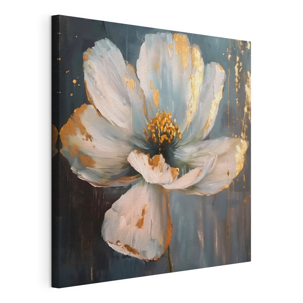 Große Blüte vor Farbbahnen, gespannte Leinwand mit umlaufender Kante