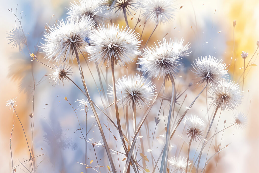 Pusteblumen im warmen Licht — ganzes Design