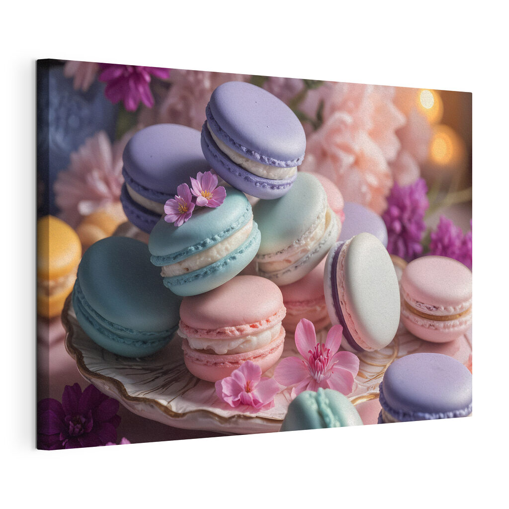 Macarons zwischen lila Blüten — Produktansicht