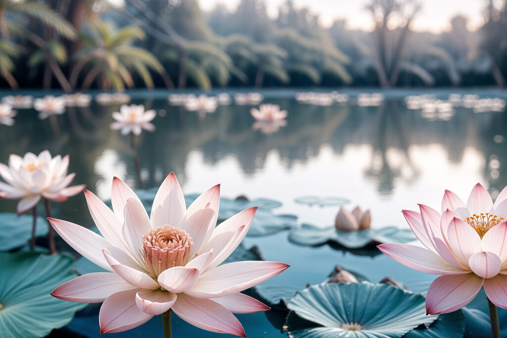 Lotus vor dunklen Palmen — ganzes Design