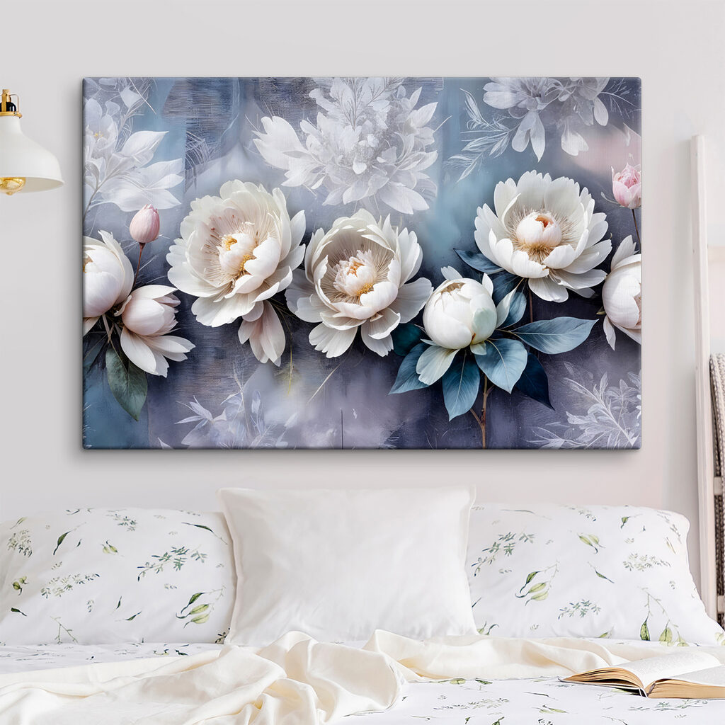 Weiße Pfingstrosen auf Graublau — Interieur 1