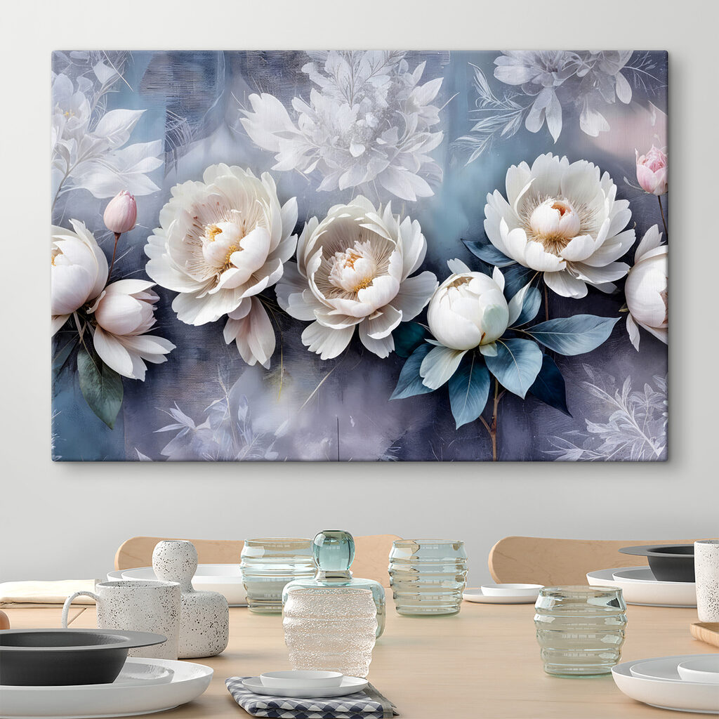 Weiße Pfingstrosen auf Graublau — Interieur 2