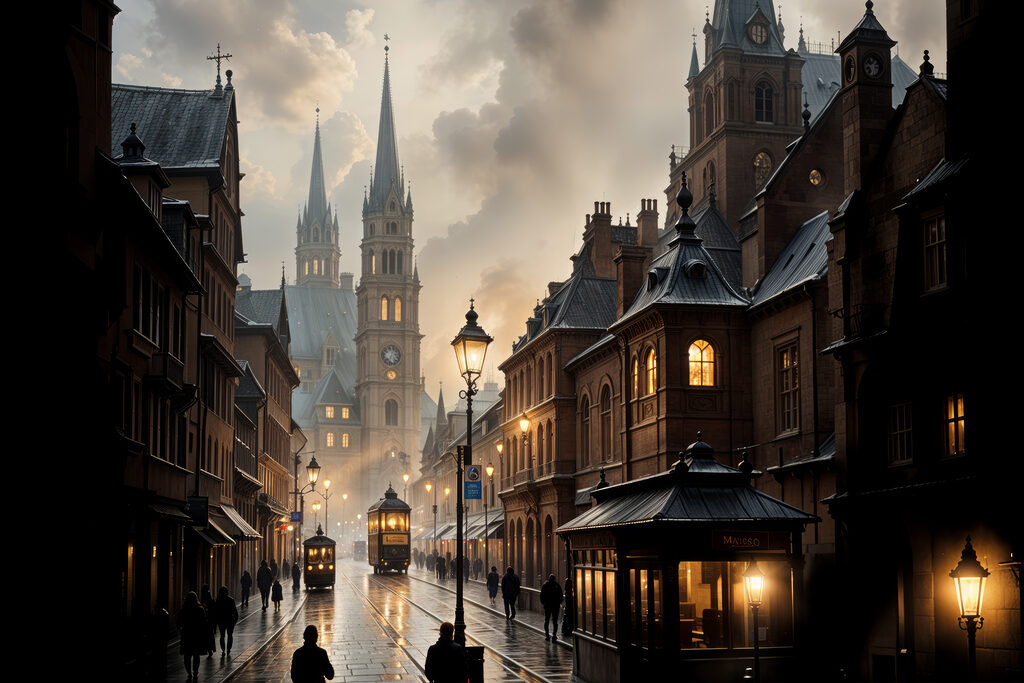 Alte Gasse im Laternenlicht — ganzes Design