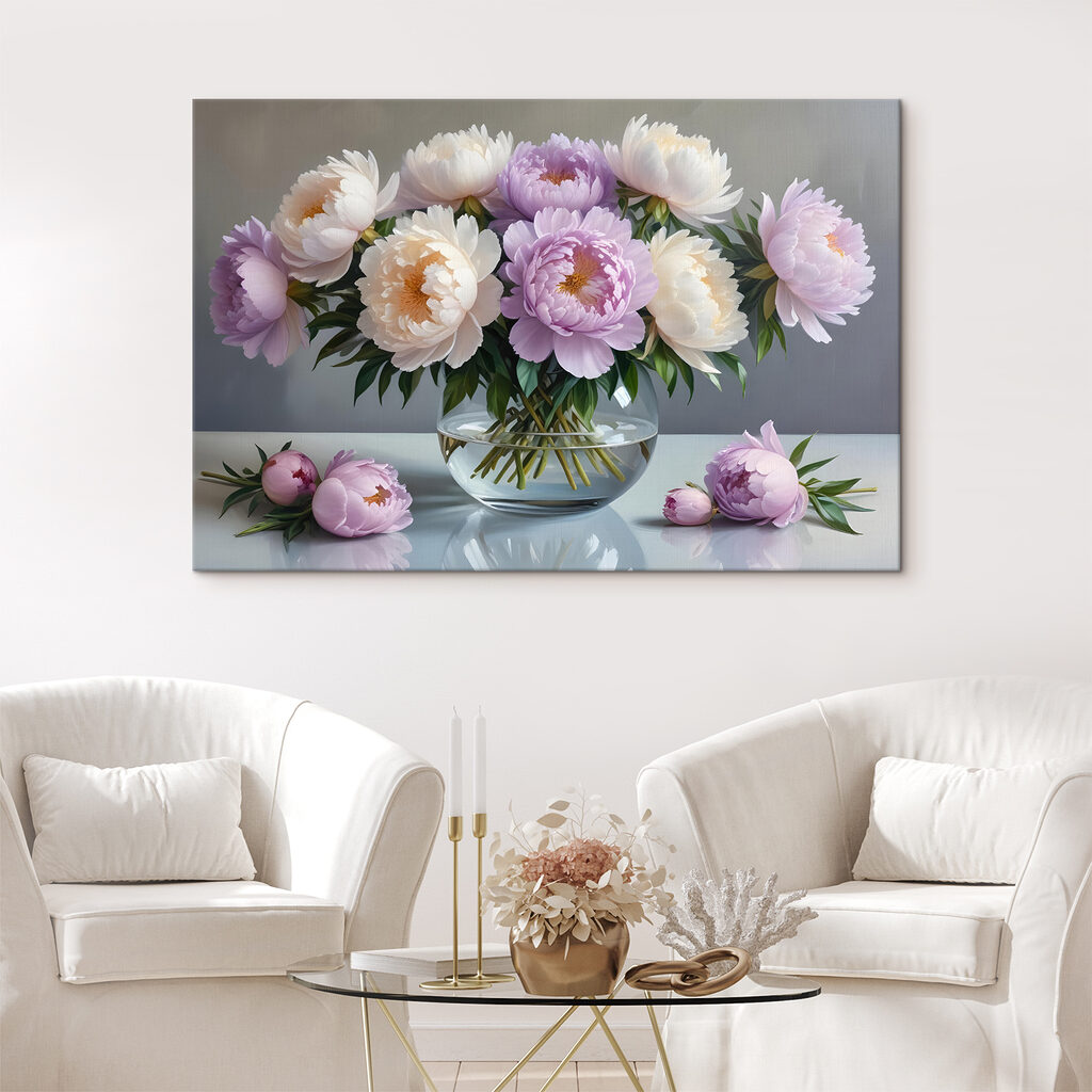 Lila Pfingstrosen im Glas — Interieur 1