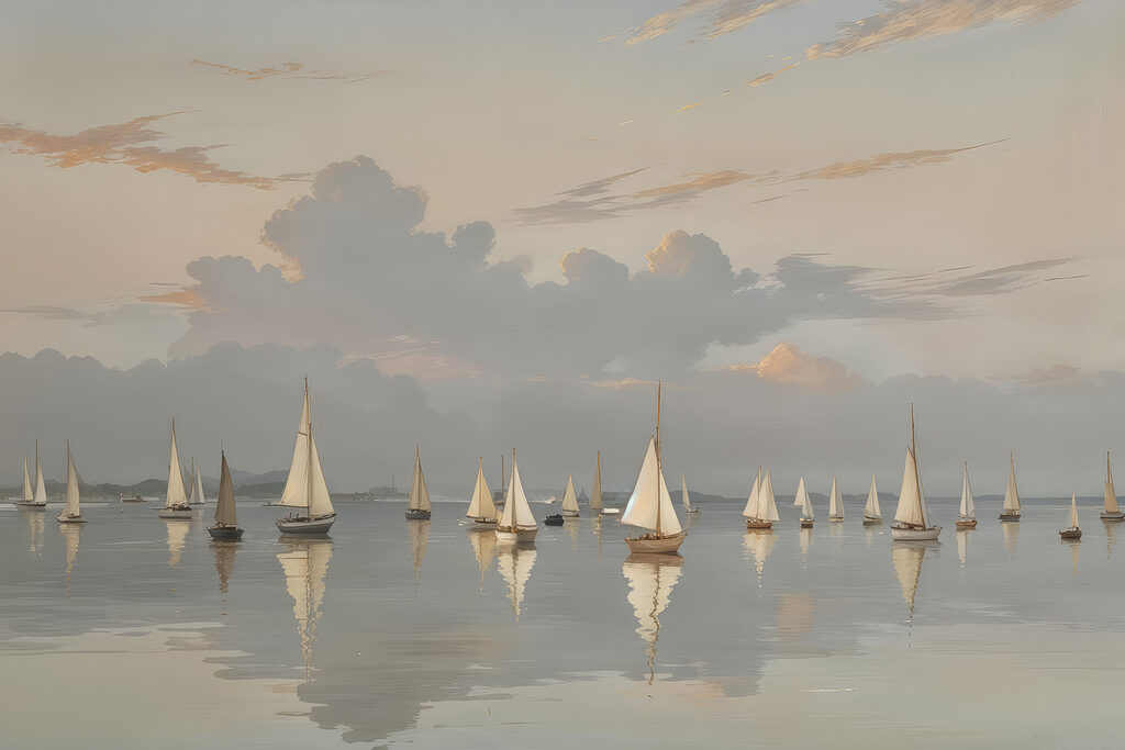 Segelboote auf blassem Wasser — ganzes Design