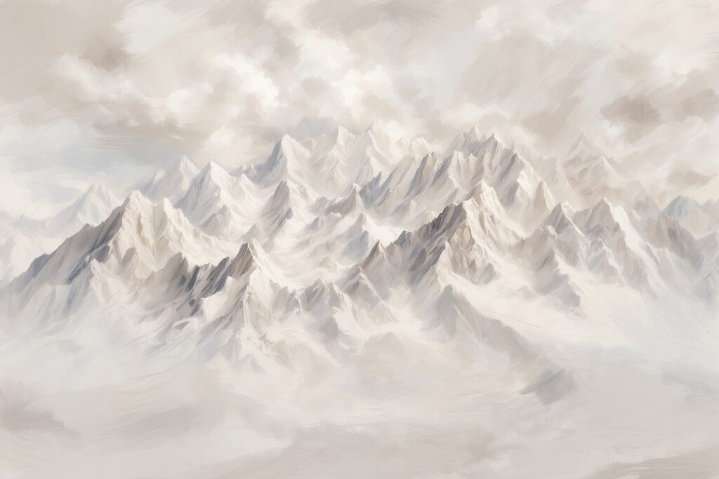 Weiße Gipfel über Wolken — ganzes Design
