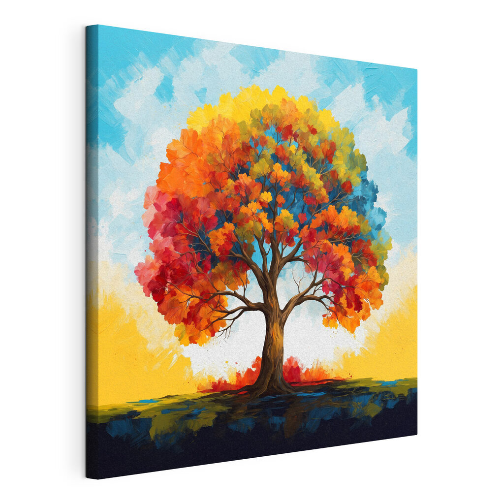 Baum in Herbstfarben, gespannte Leinwand mit umlaufender Kante