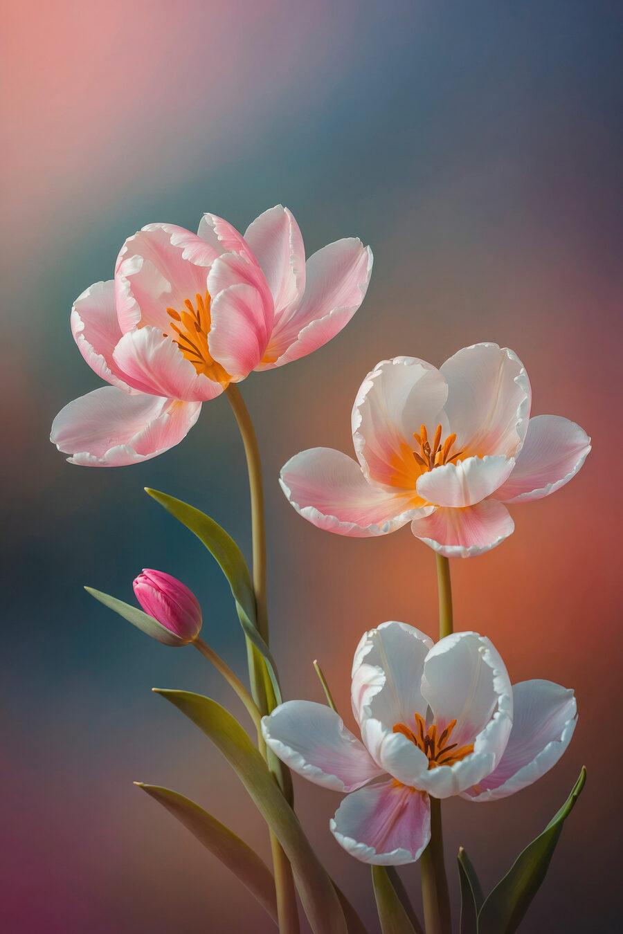 Drei Blumen in Pastell — ganzes Design