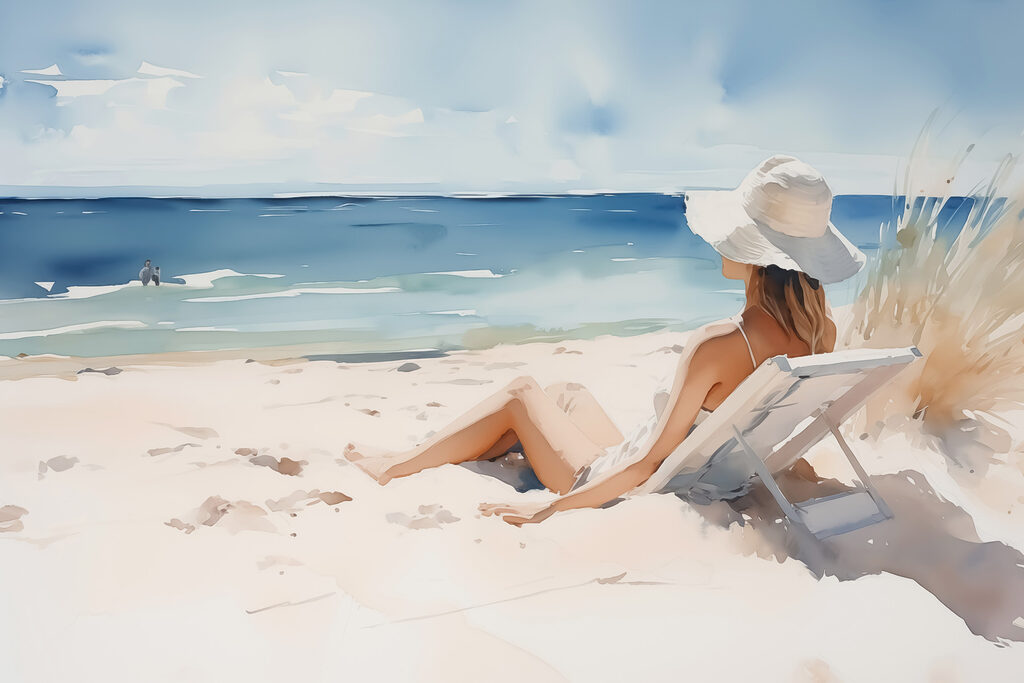 Ruhe unter weißem Strandhut — ganzes Design