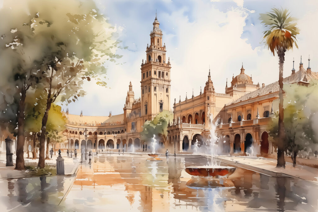Sevilla in hellem Aquarell — ganzes Design