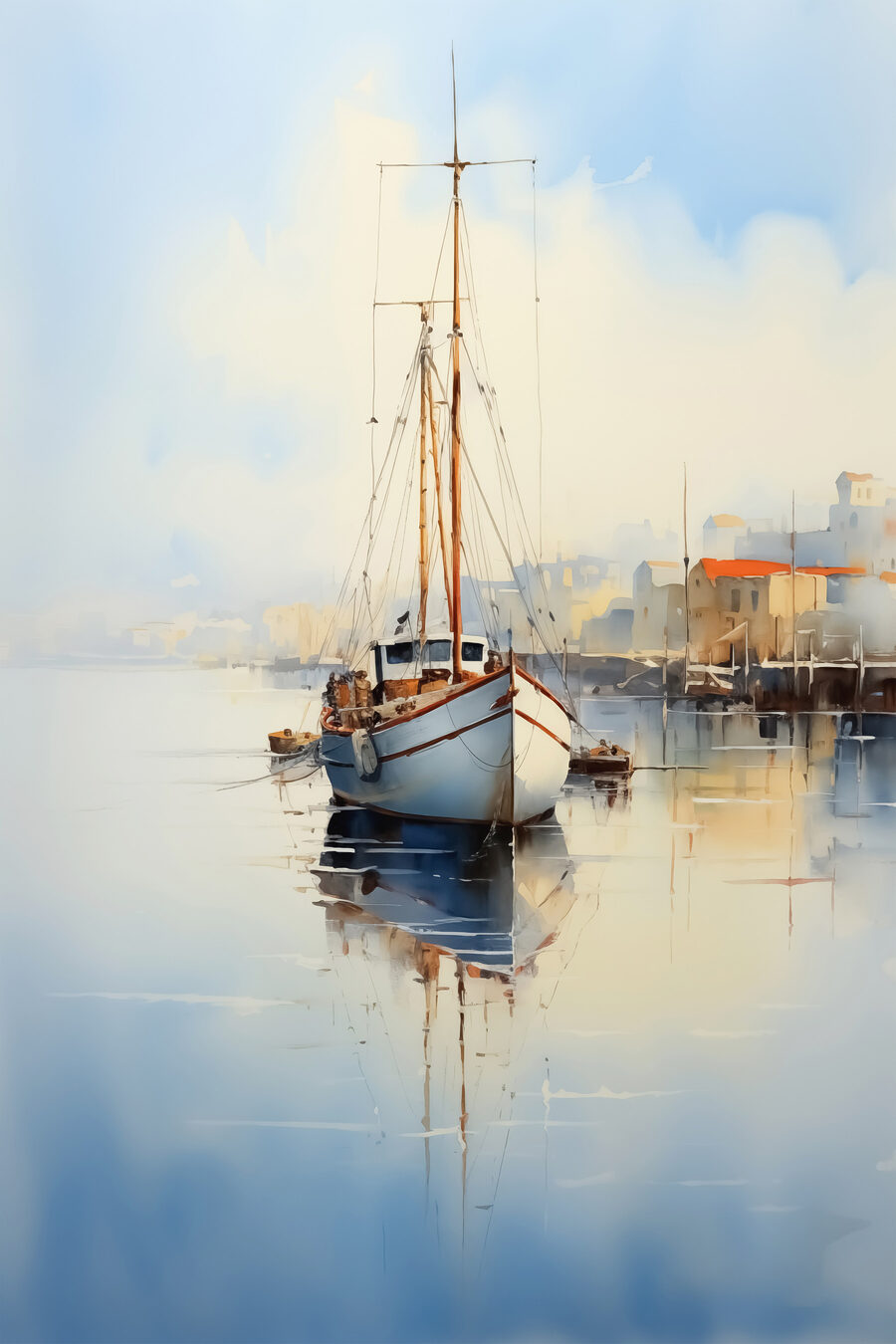 Segelboot in der Morgenstille — ganzes Design