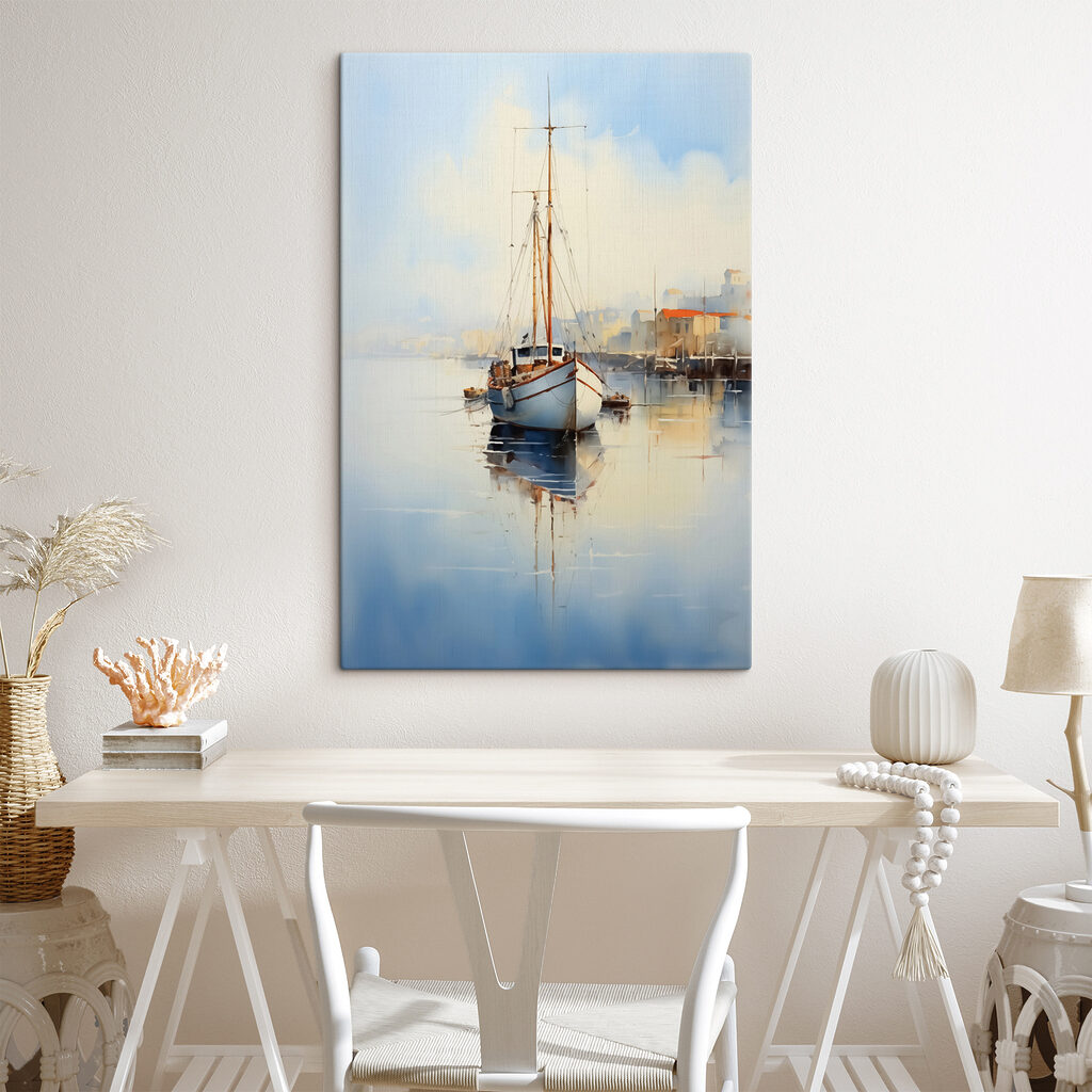 Segelboot in der Morgenstille in einem Interieur