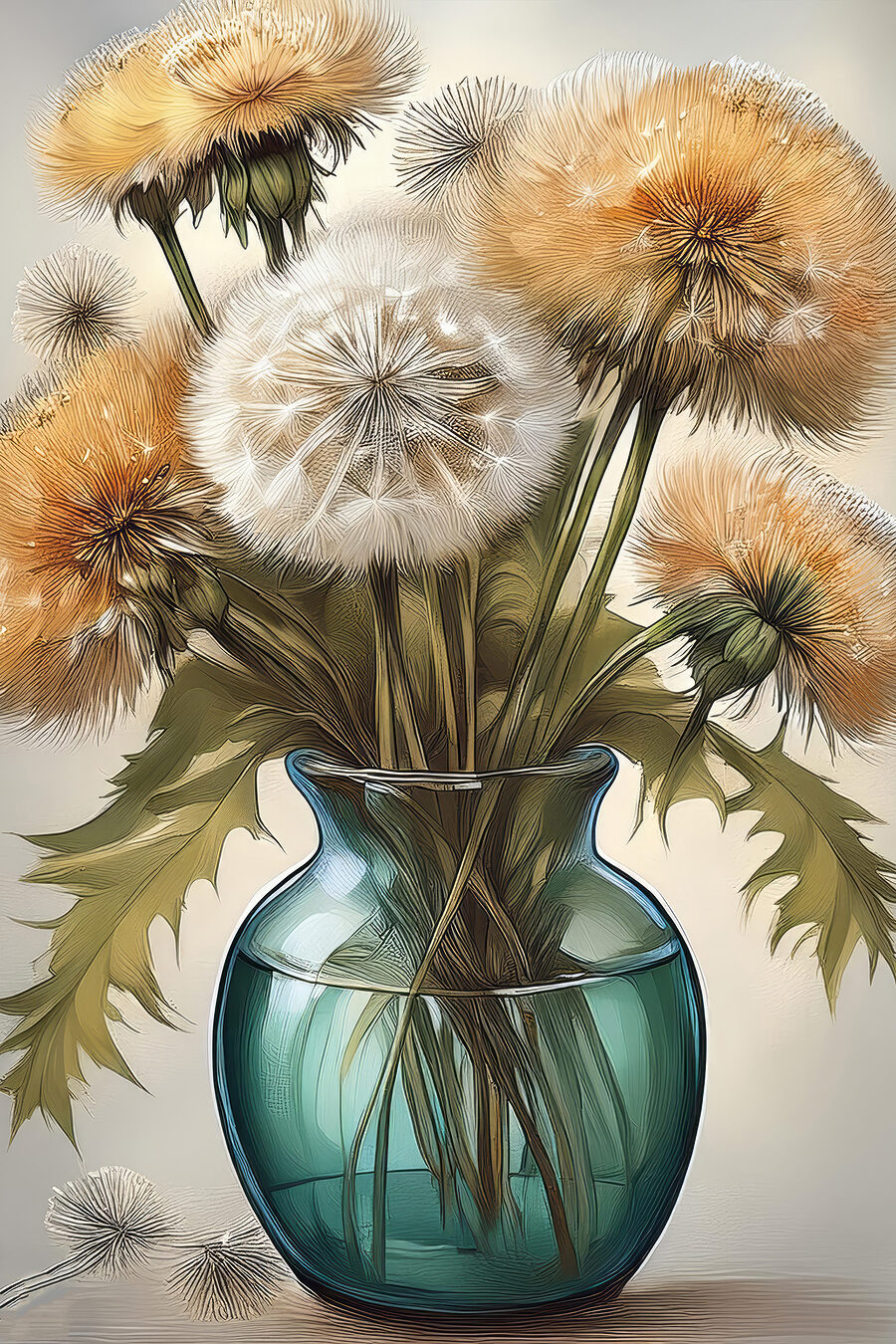 Pusteblumen im Glas — ganzes Design