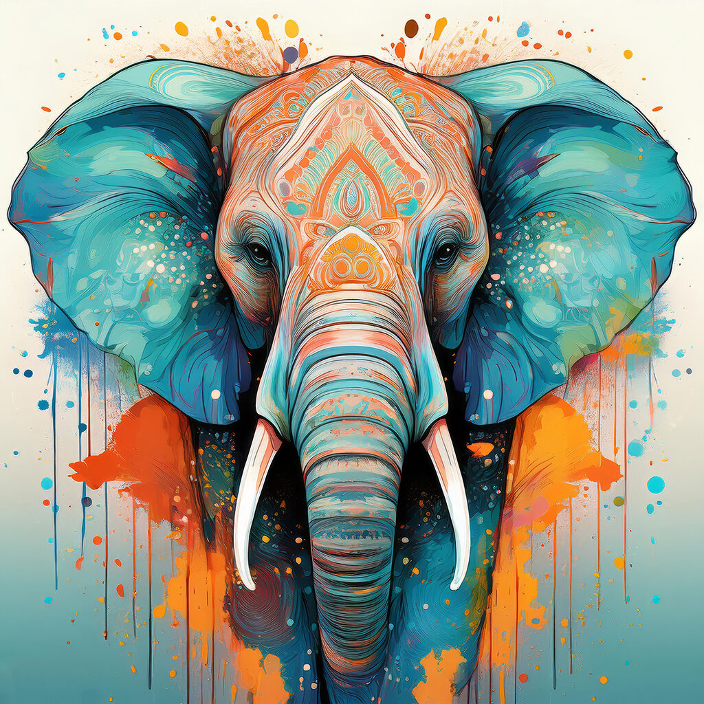 Elefant mit hellen Zierlinien — ganzes Design