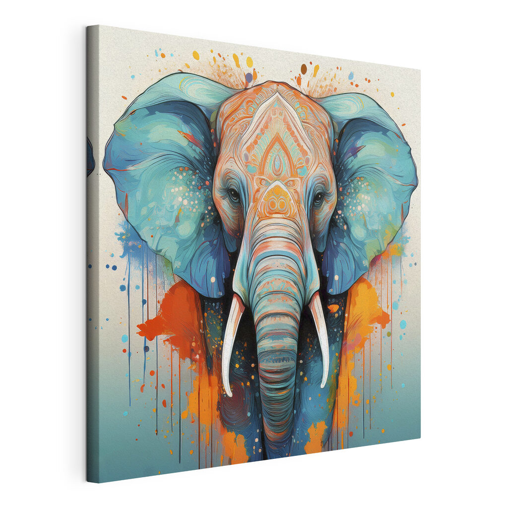 Elefant mit hellen Zierlinien, gespannte Leinwand mit umlaufender Kante