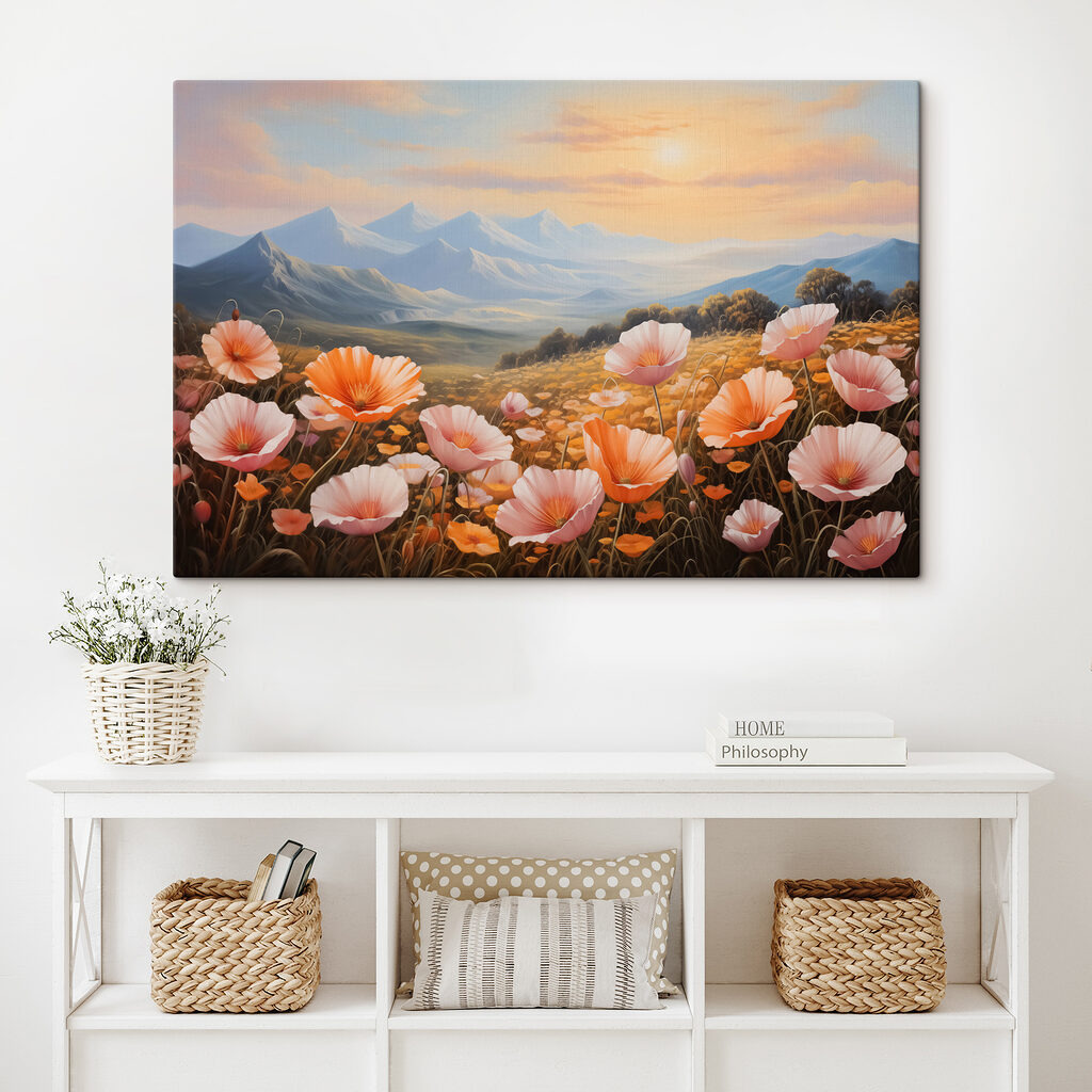 Rosa Wildblumen vor Bergen — Interieur 2