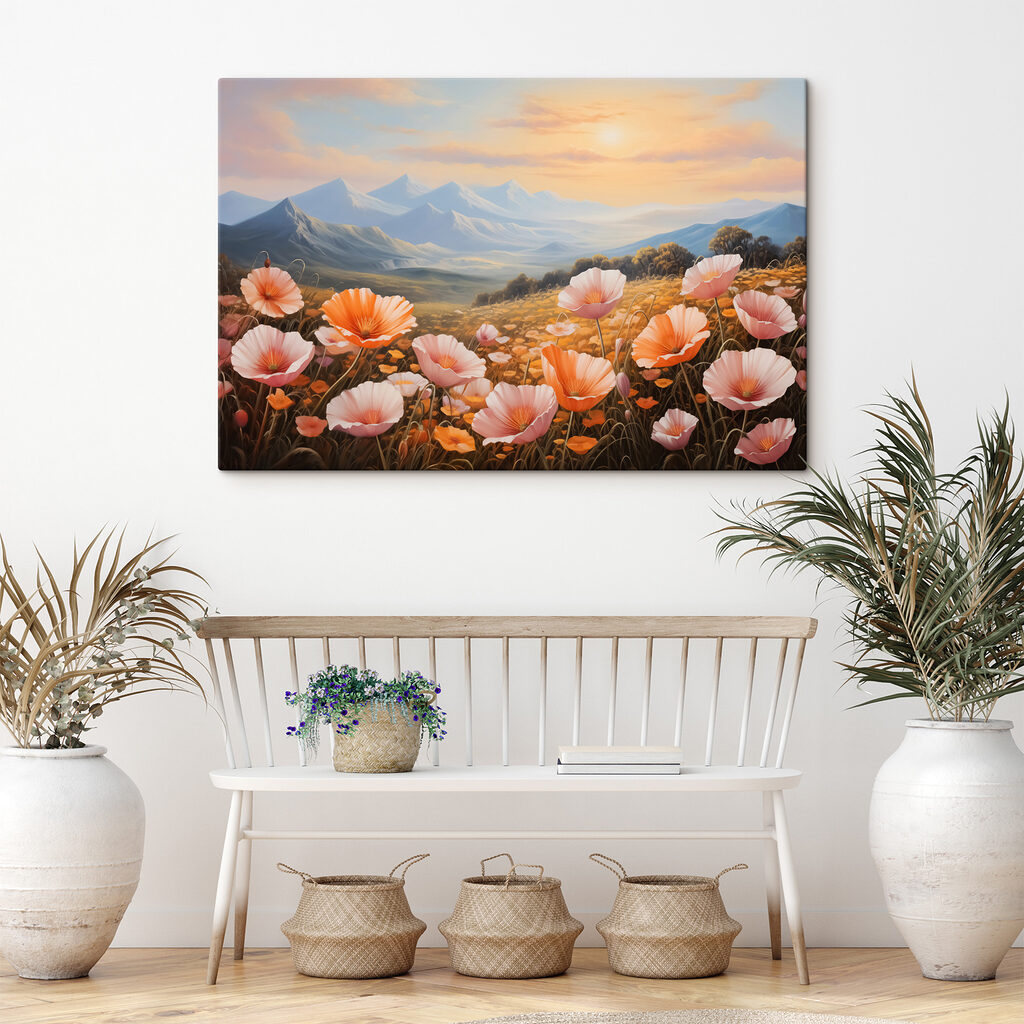 Rosa Wildblumen vor Bergen — Interieur 1