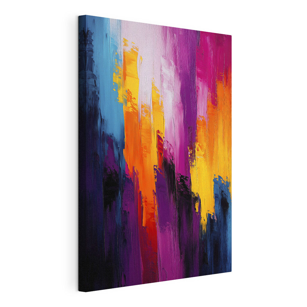Violette und orange Farbstreifen, gespannte Leinwand mit umlaufender Kante