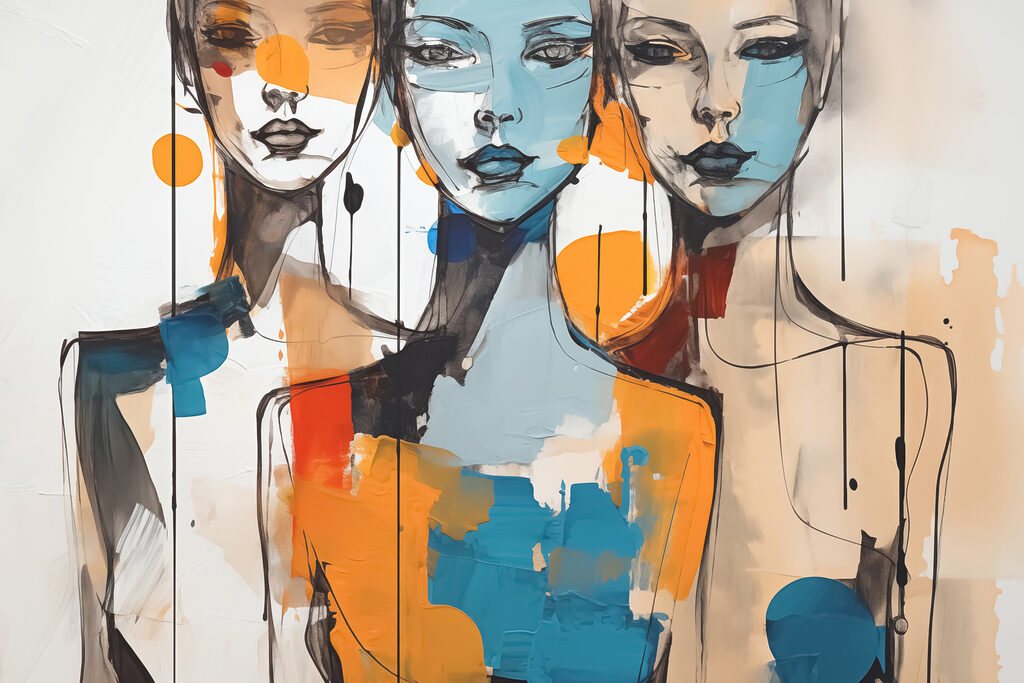 Drei Gesichter in Farbe — ganzes Design