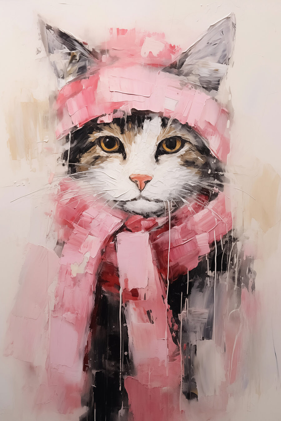 Kätzchen in rosa Wintersachen — ganzes Design