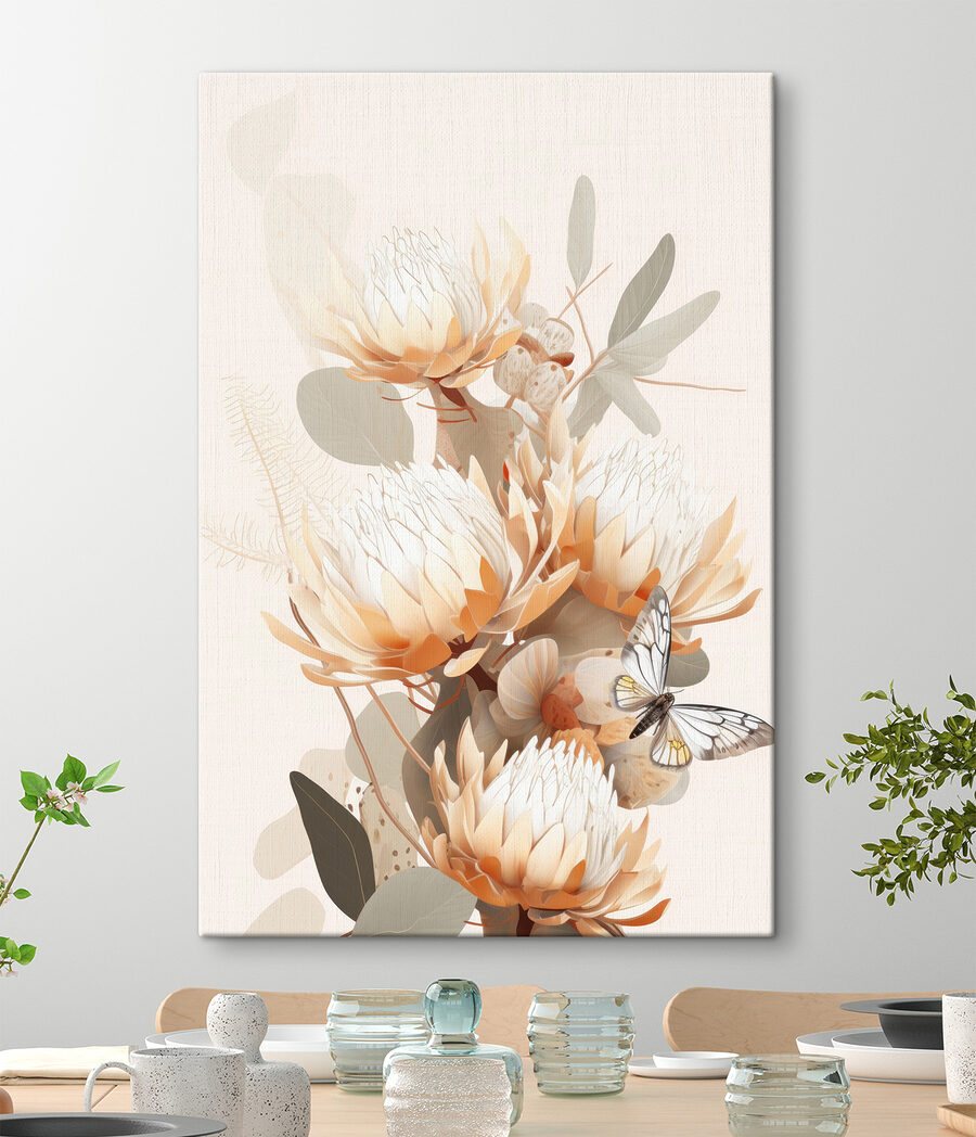 Blasse Proteas im Blattwerk — Interieur 1