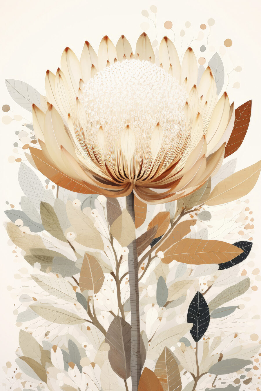 Protea in warmen Sandtönen — ganzes Design