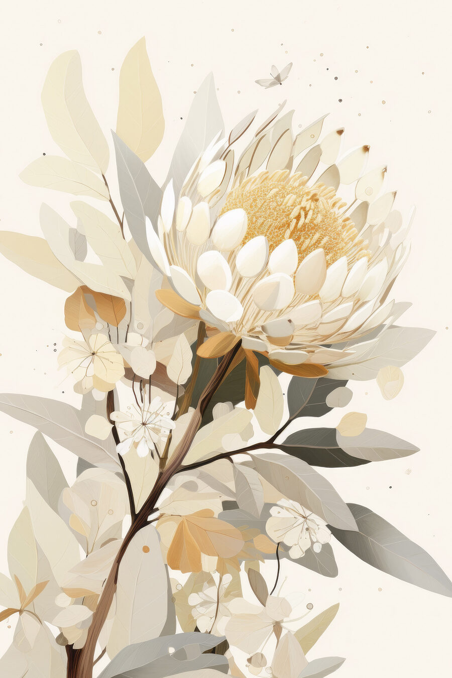 Gelbe Protea zwischen Blättern — ganzes Design