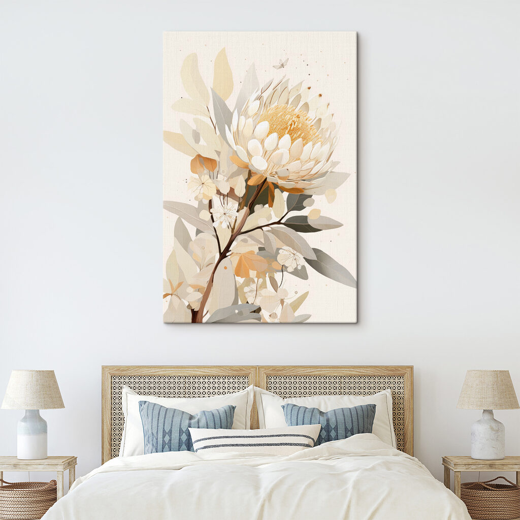 Gelbe Protea zwischen Blättern — Interieur 1