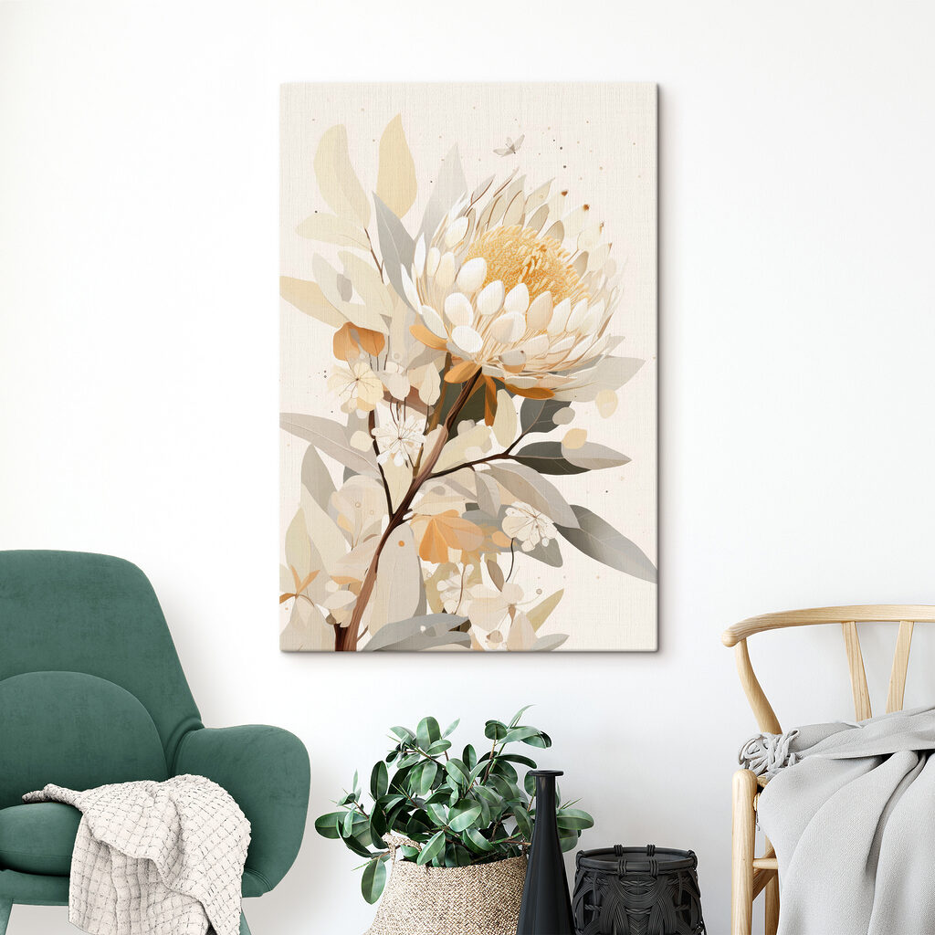 Gelbe Protea zwischen Blättern — Interieur 2