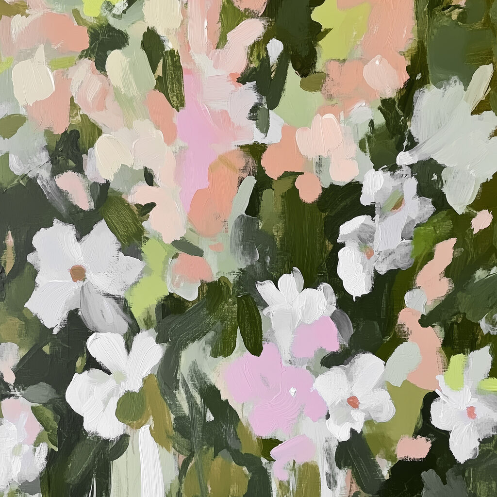 Weiße Blüten im Blattgrün — ganzes Design