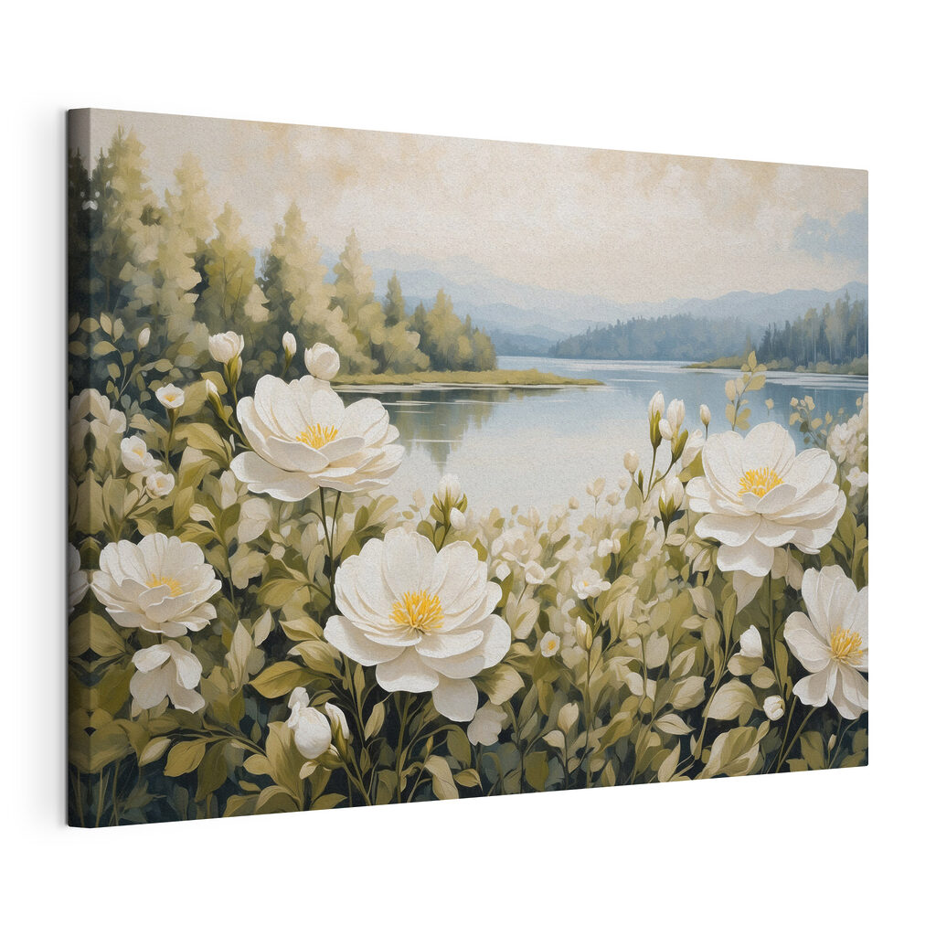 Cremeweiße Blüten am Wasser — Produktansicht