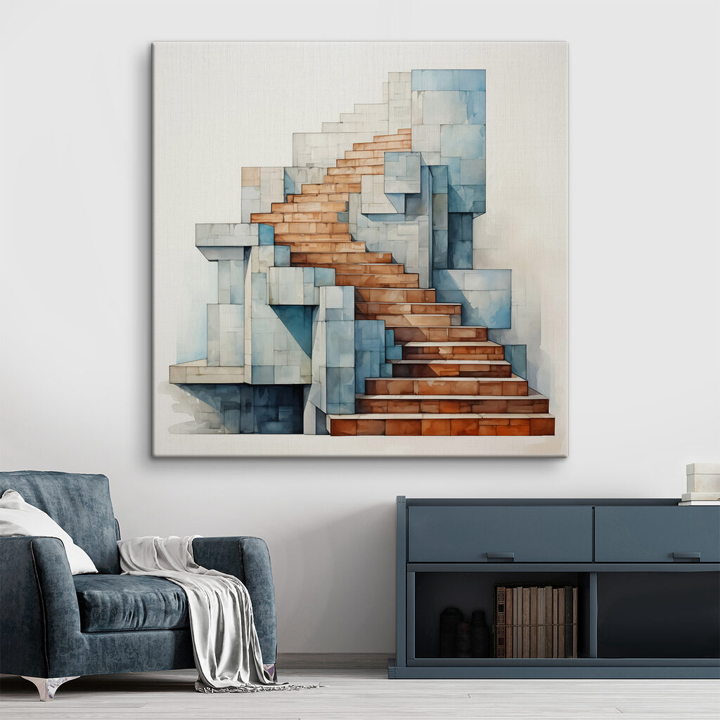 Treppe zwischen graublauen Formen — Interieur 1