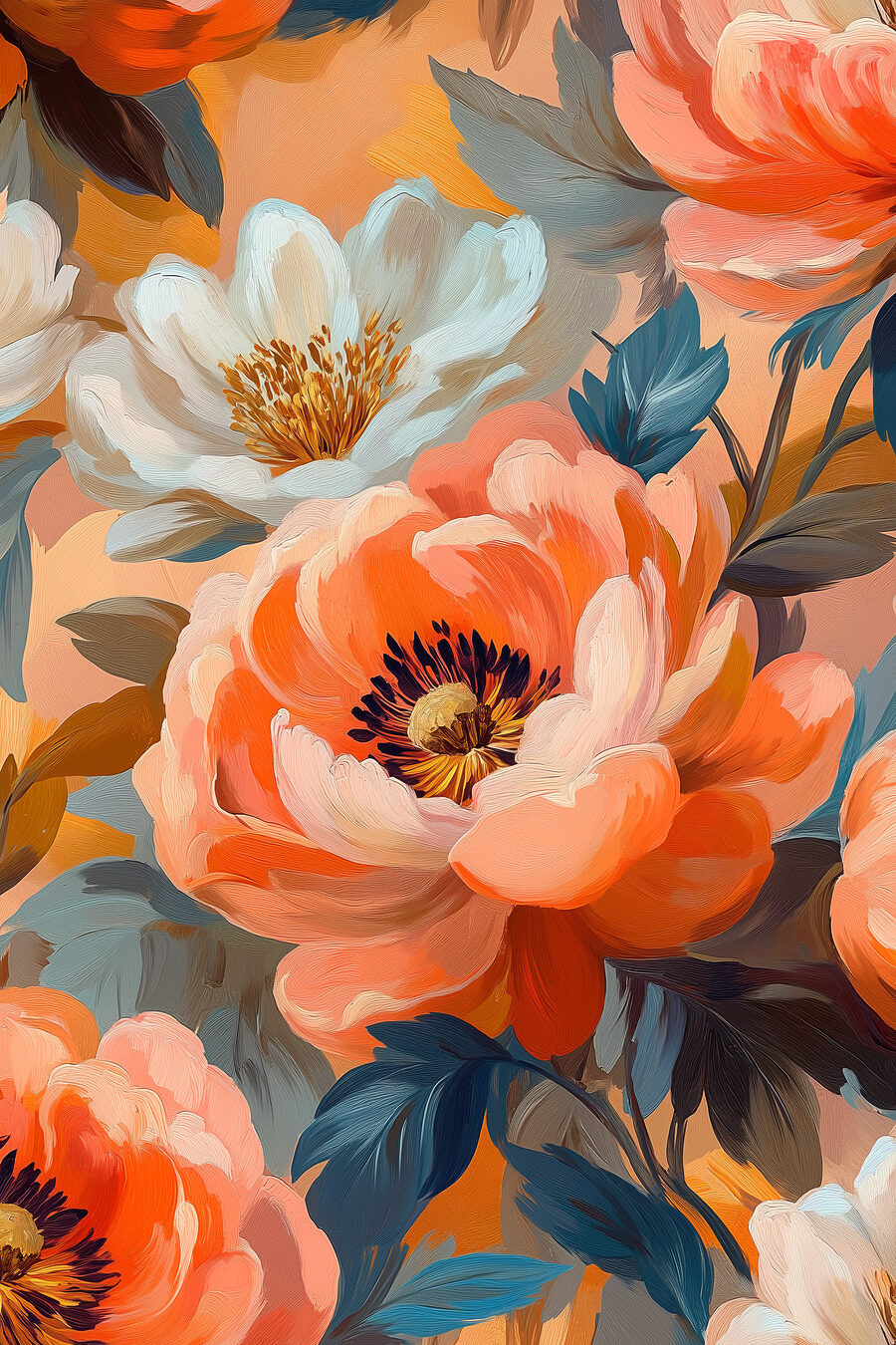 Orange und cremeweiße Blüten — ganzes Design