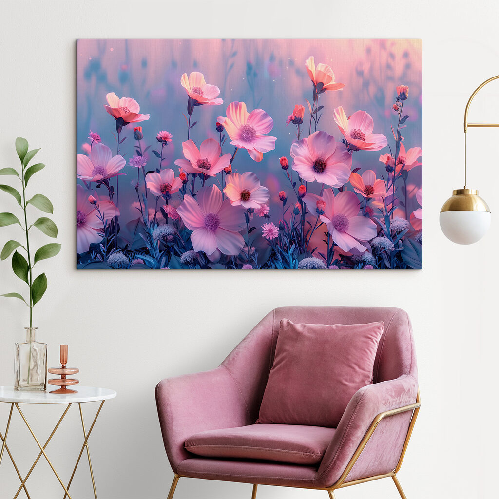 Rosa Blüten vor Lila — Interieur 1