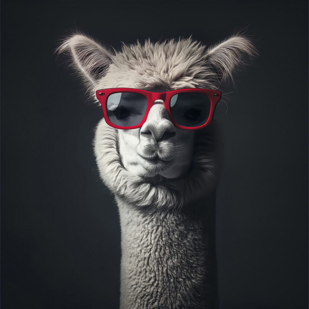 Lama mit roter Brille — ganzes Design