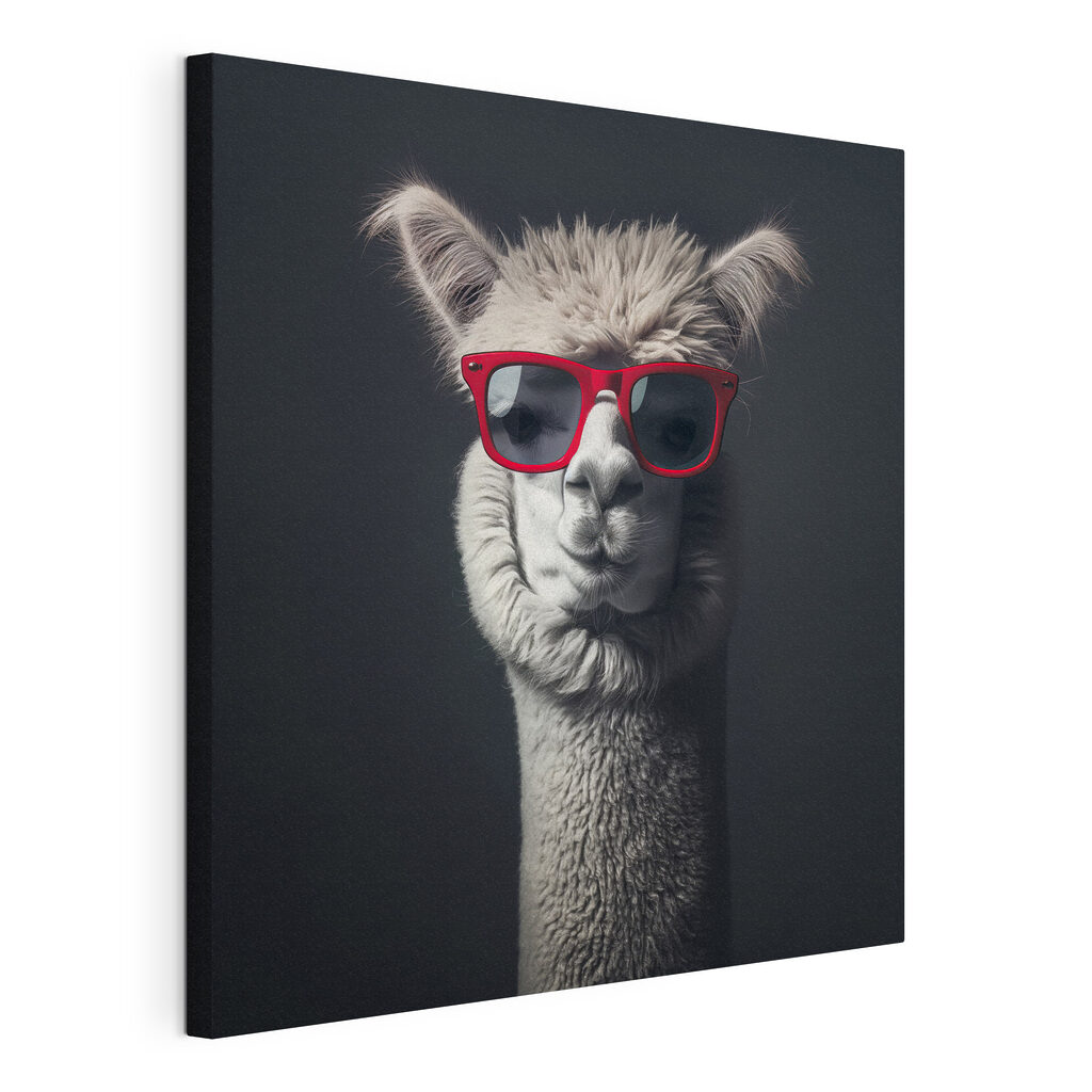 Lama mit roter Brille, gespannte Leinwand mit umlaufender Kante