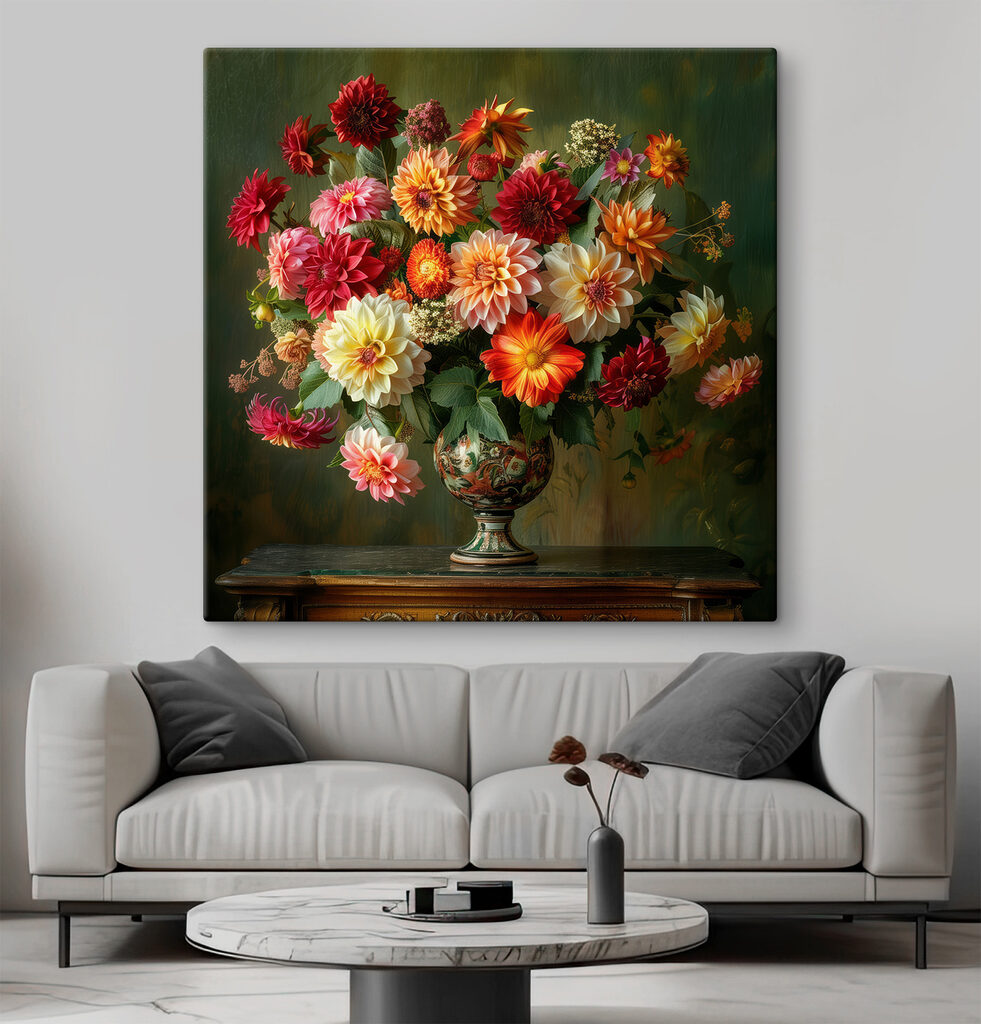 Dahlien in grüner Vase — Interieur 1